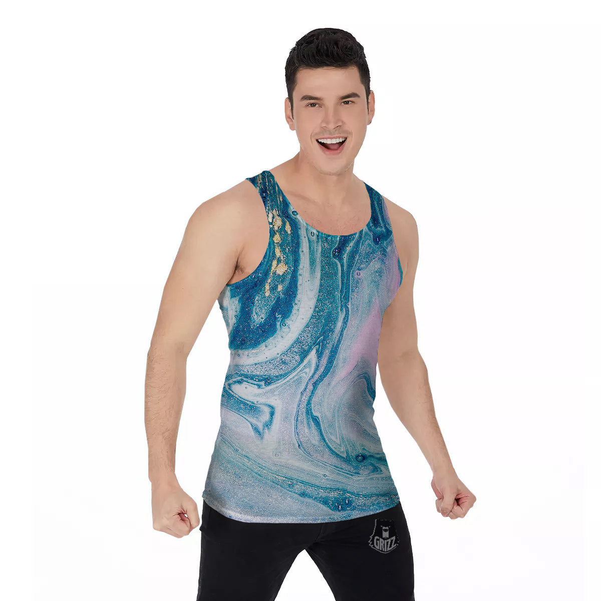 Abstract Ocean Marble Pink Blue Print Men's Tank Top-grizzshop