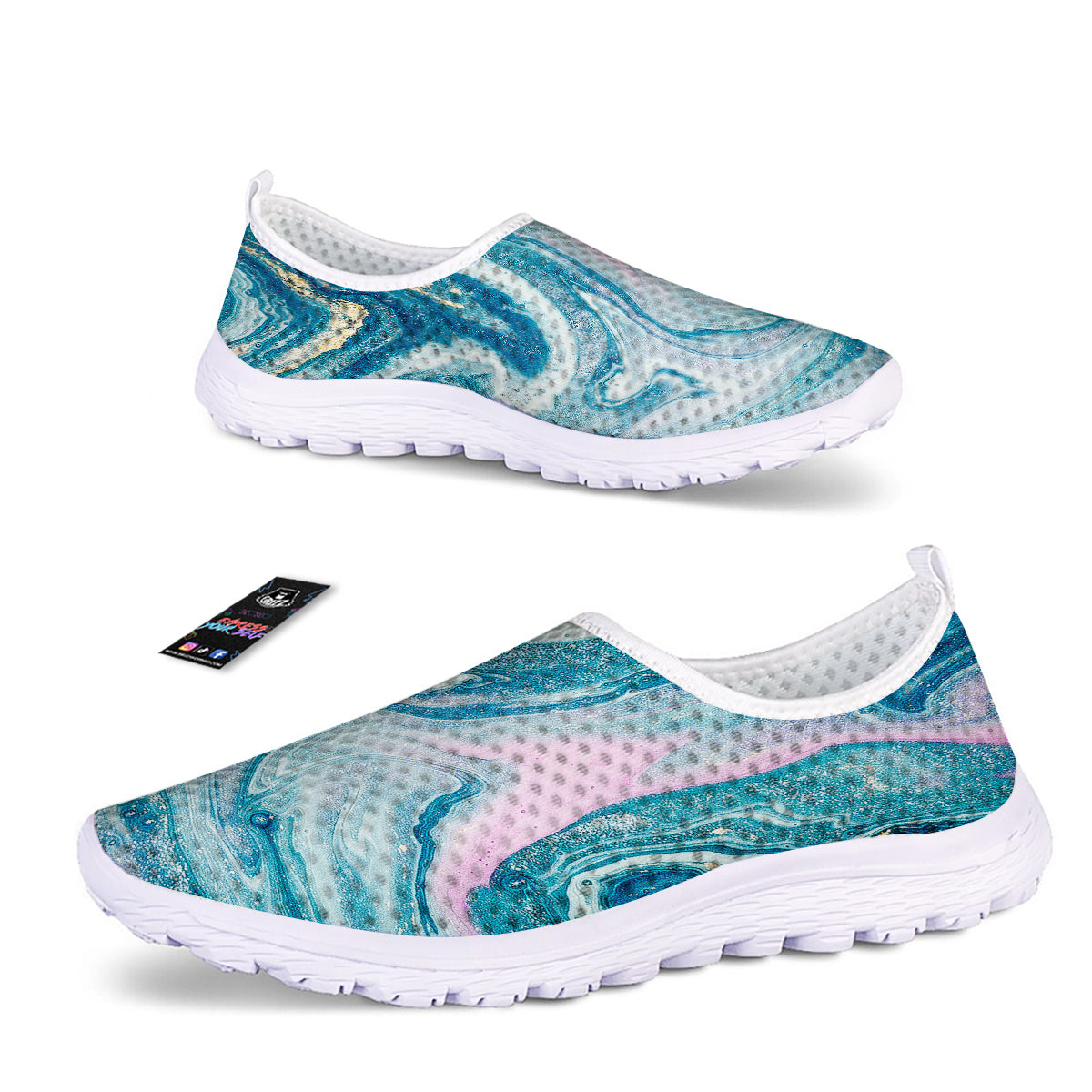 Abstract Ocean Marble Pink Blue Print Nurse Shoes-grizzshop