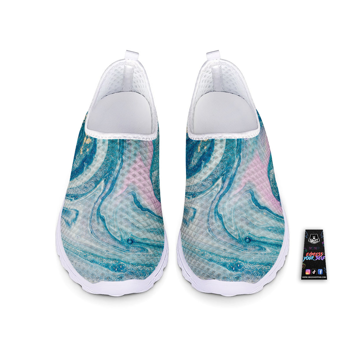 Abstract Ocean Marble Pink Blue Print Nurse Shoes-grizzshop