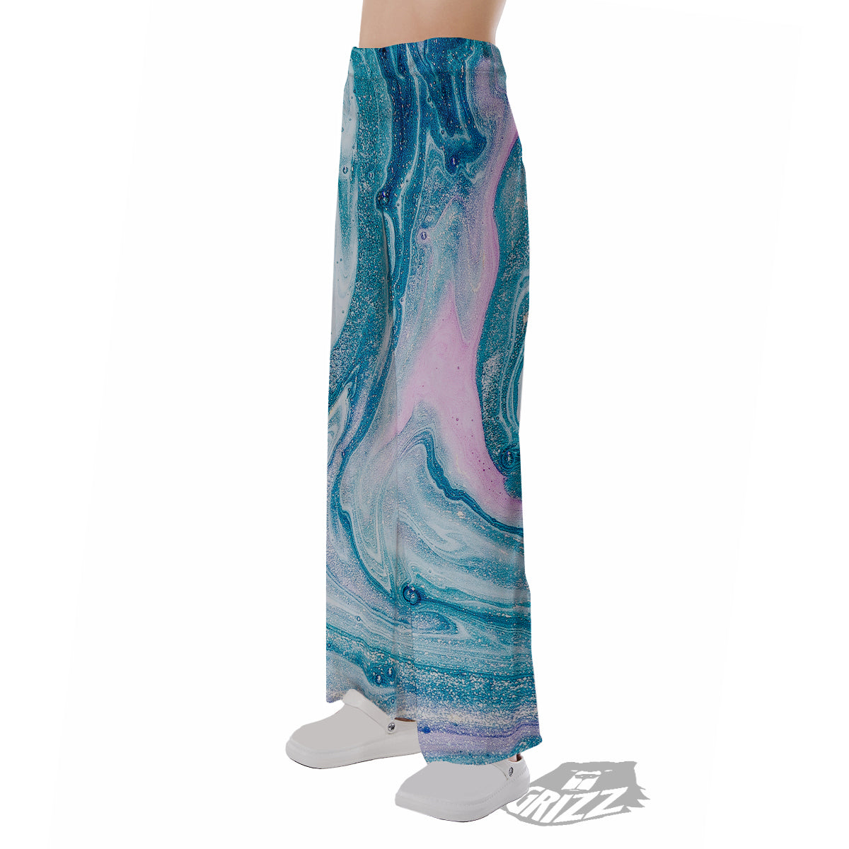 Abstract Ocean Marble Pink Blue Print Pajama Pants-grizzshop