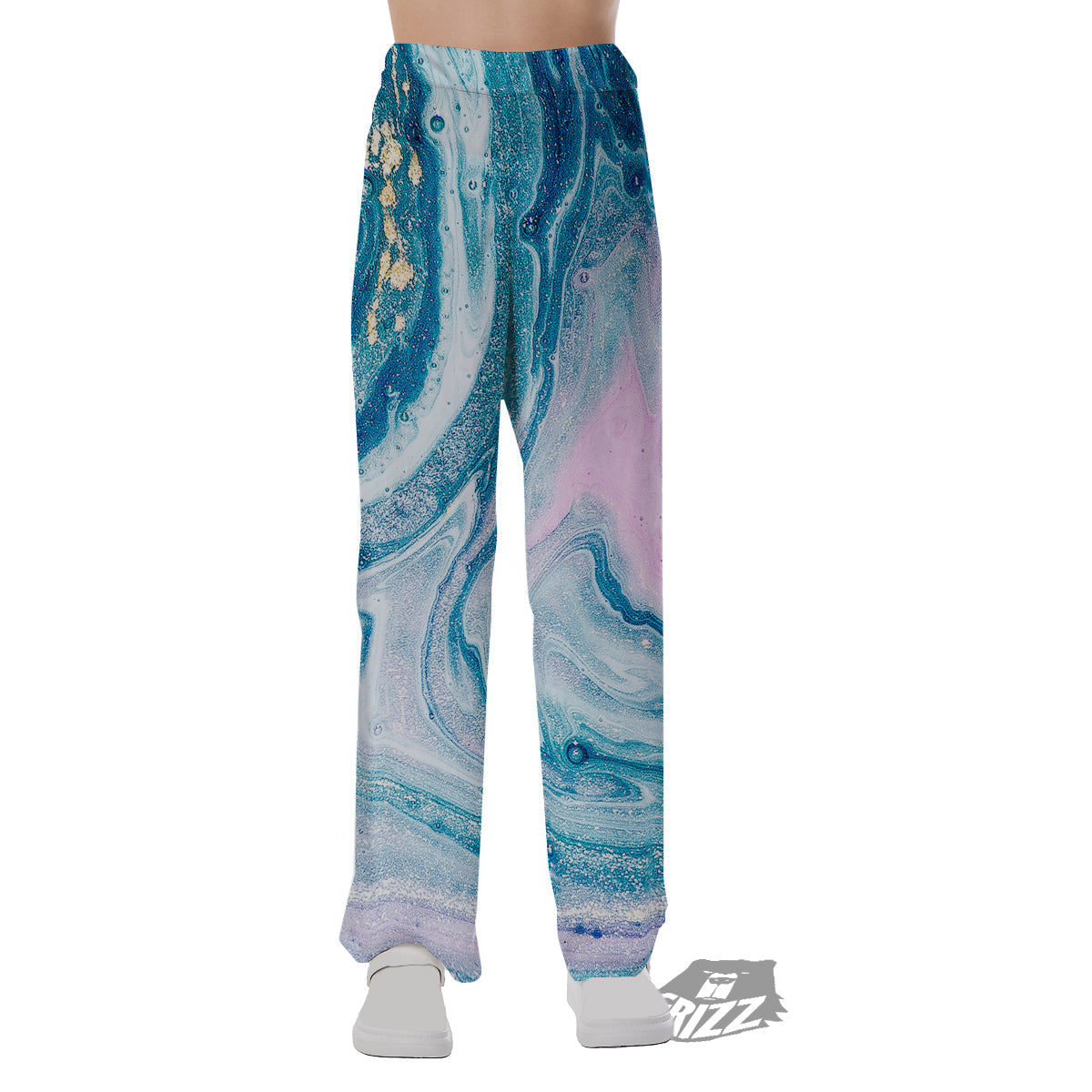 Abstract Ocean Marble Pink Blue Print Pajama Pants-grizzshop