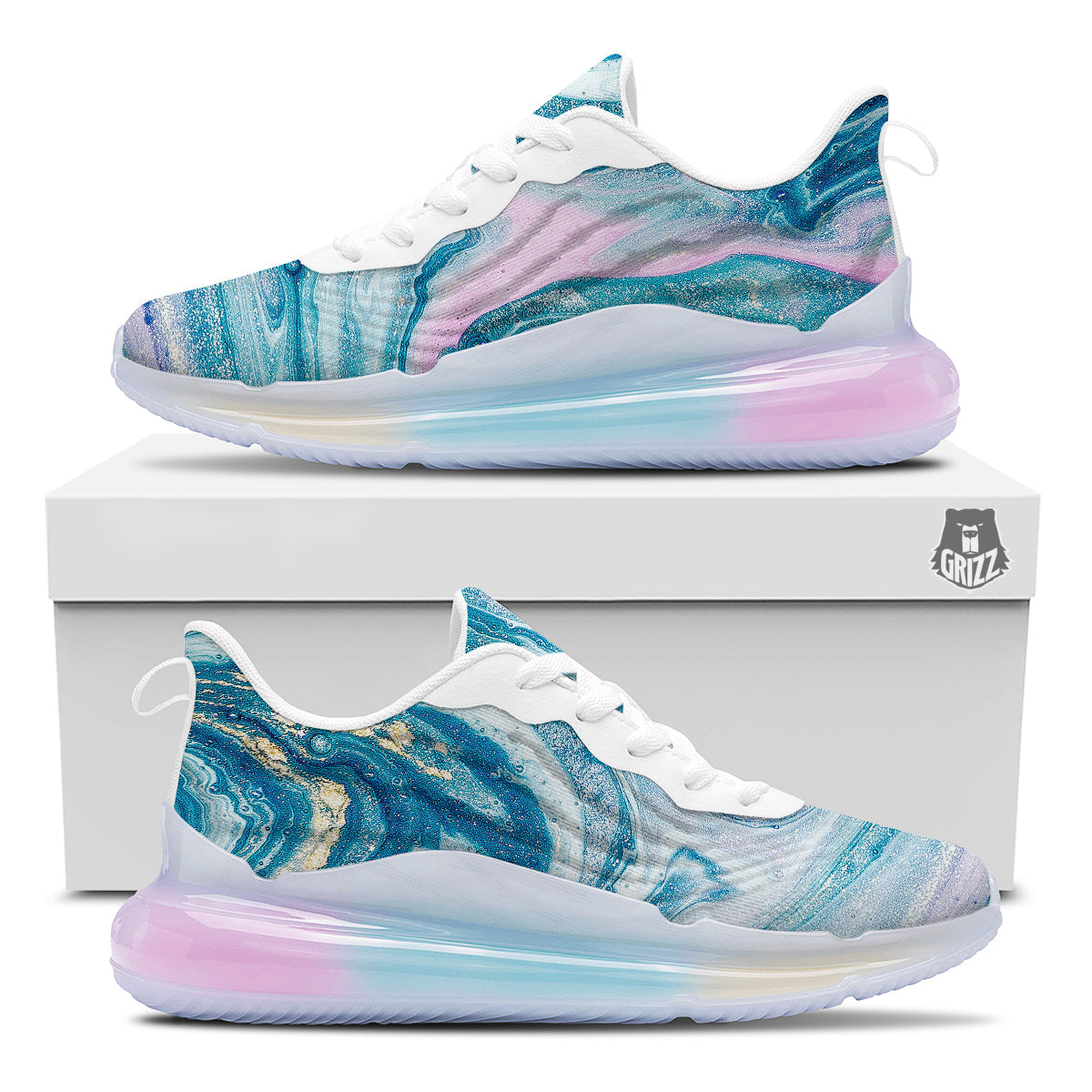 Abstract Ocean Marble Pink Blue Print Running Sneakers-grizzshop