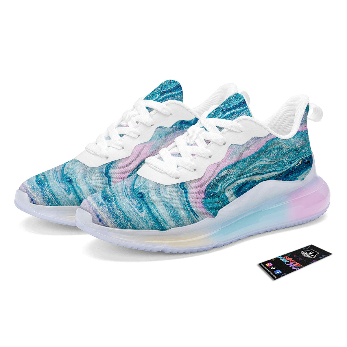 Abstract Ocean Marble Pink Blue Print Running Sneakers-grizzshop