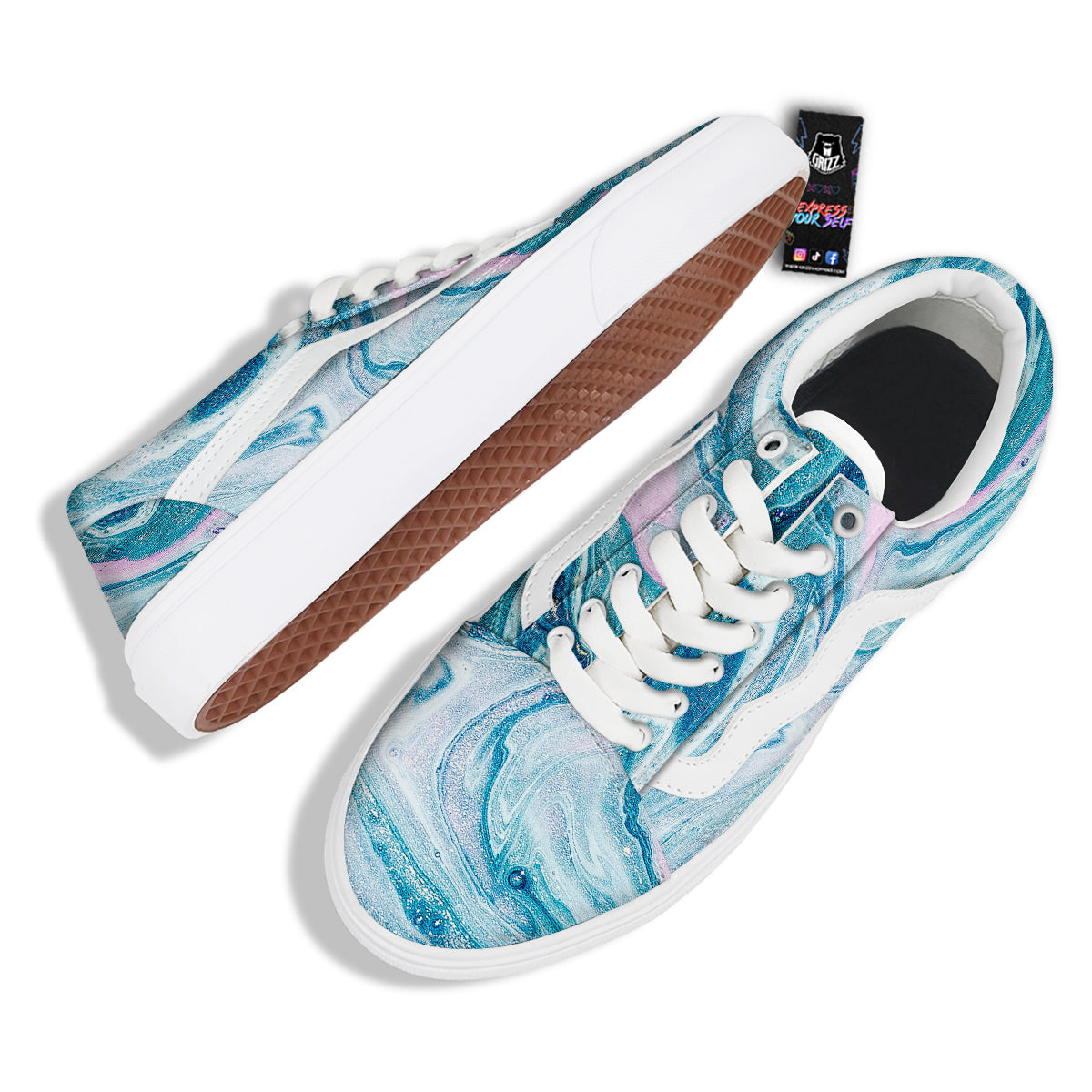 Abstract Ocean Marble Pink Blue Print Skate Shoes-grizzshop