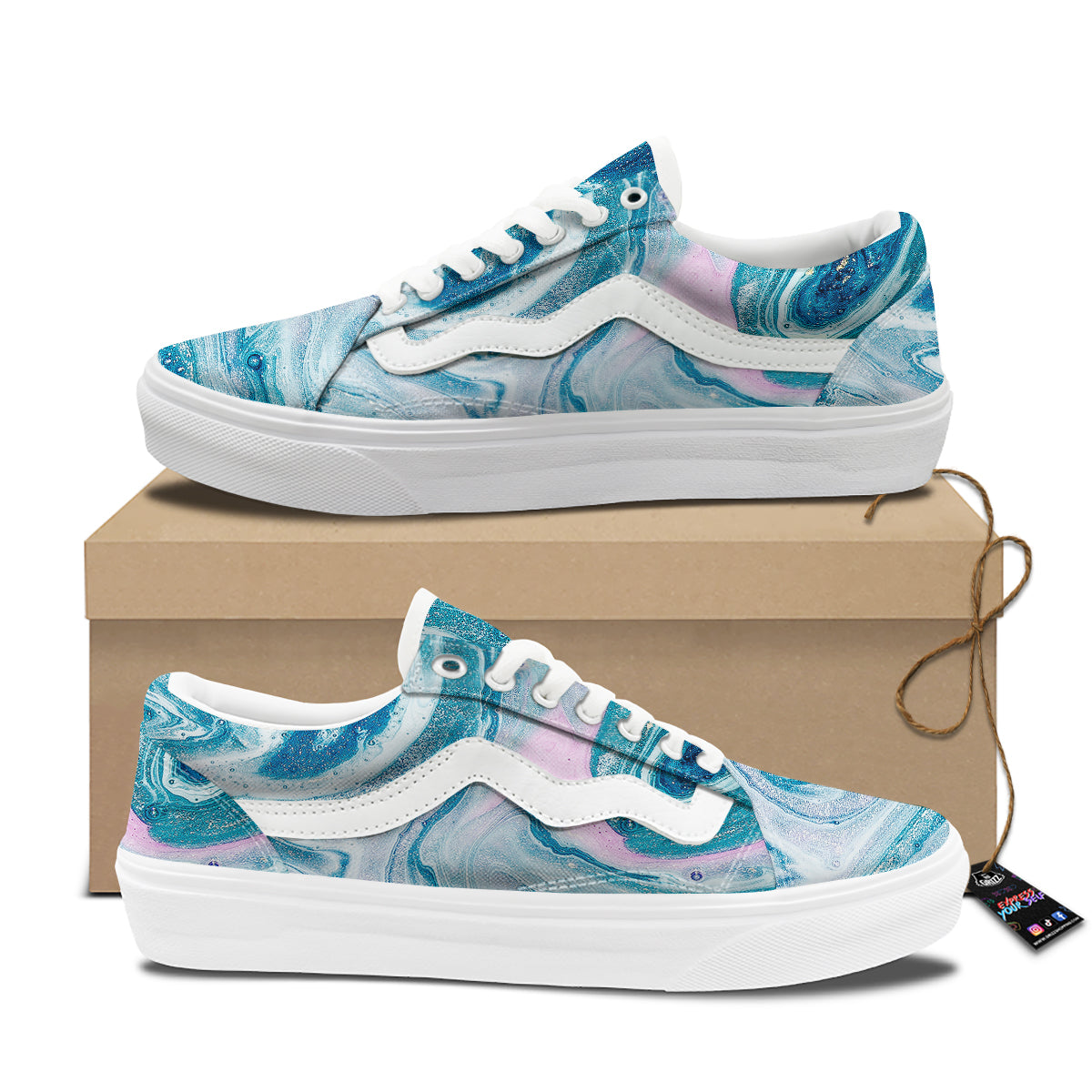 Abstract Ocean Marble Pink Blue Print Skate Shoes-grizzshop