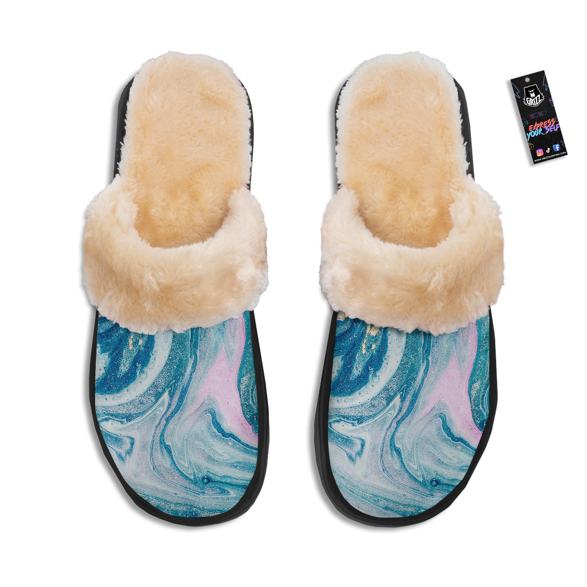 Abstract Ocean Marble Pink Blue Print Slippers-grizzshop