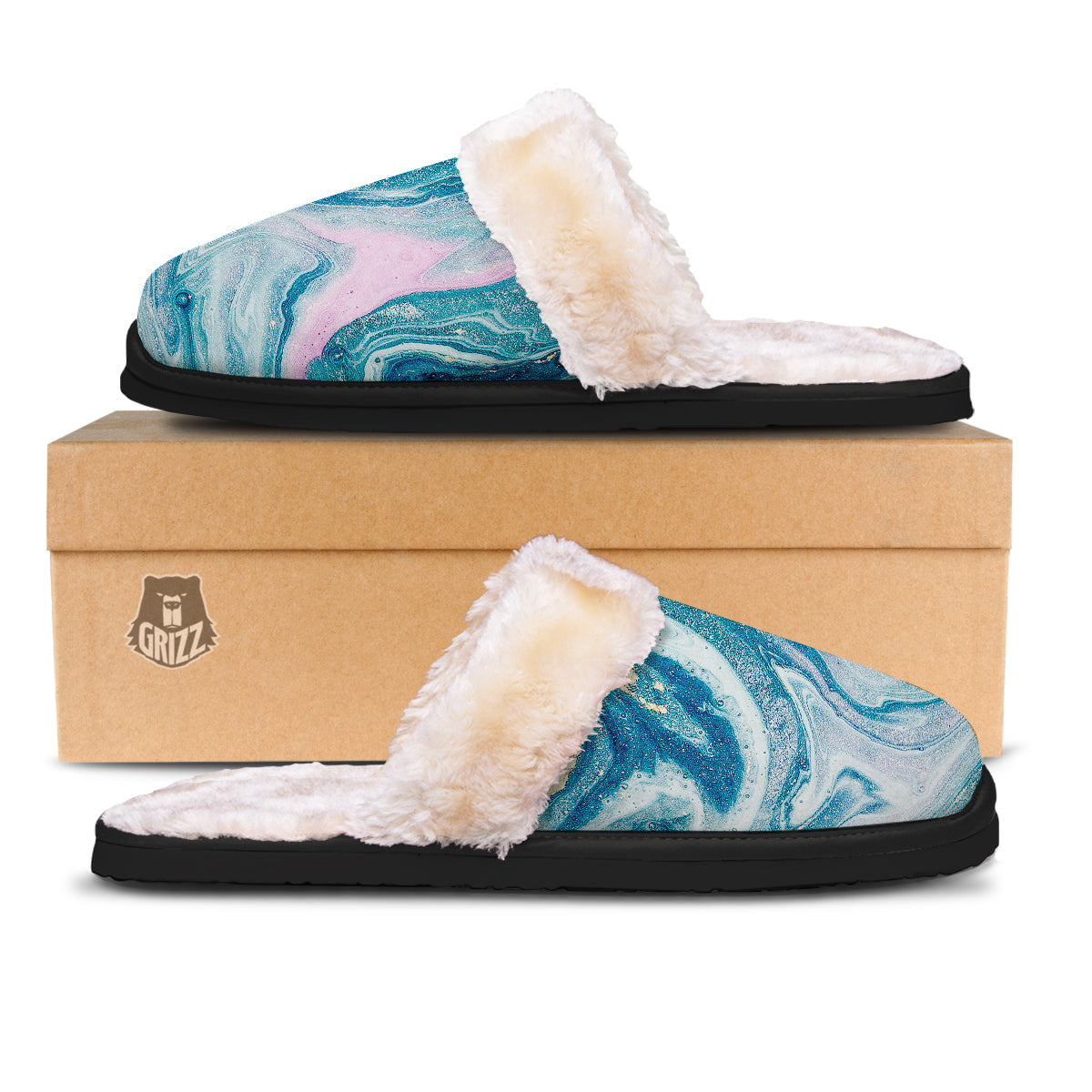 Abstract Ocean Marble Pink Blue Print Slippers-grizzshop