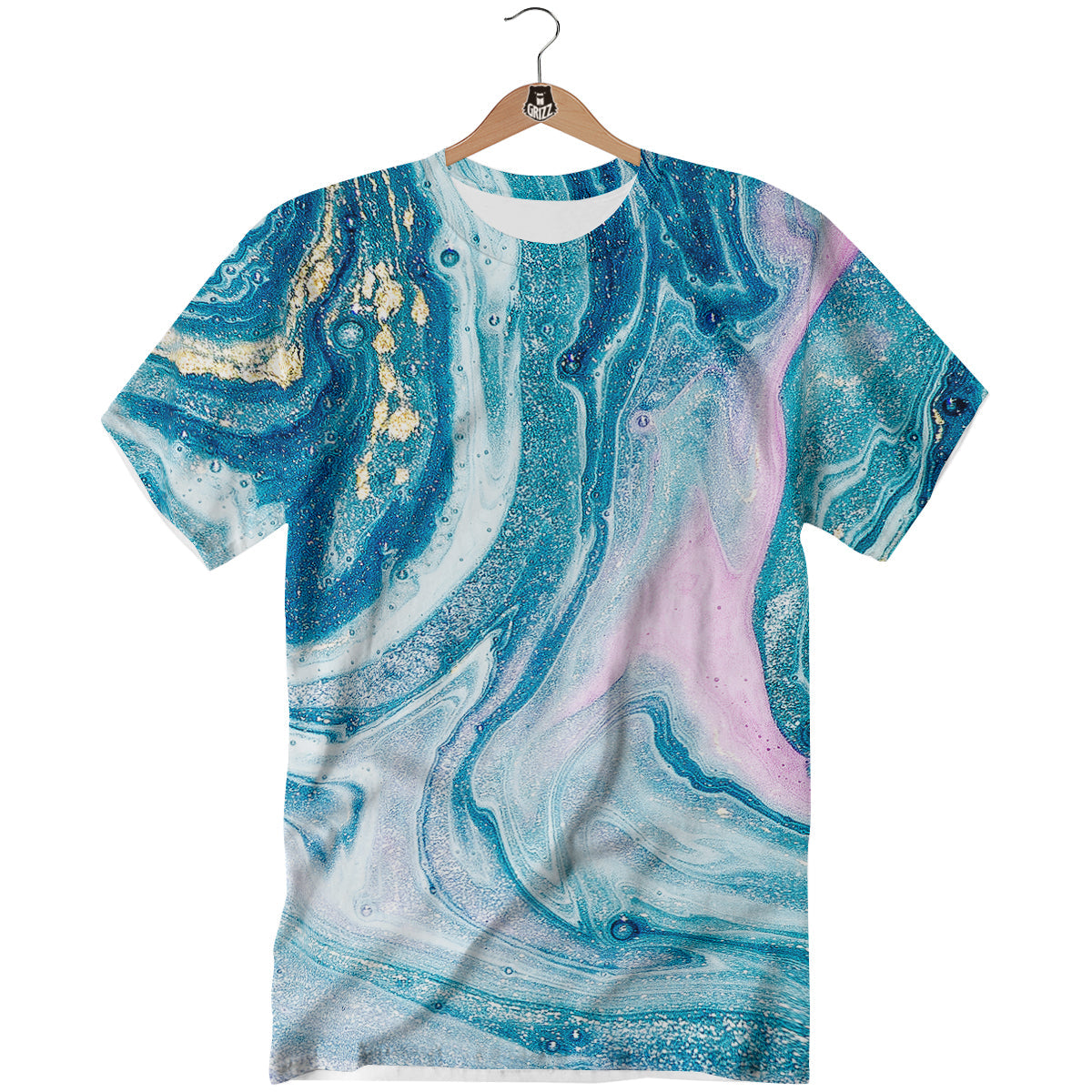 Abstract Ocean Marble Pink Blue Print T-Shirt-grizzshop