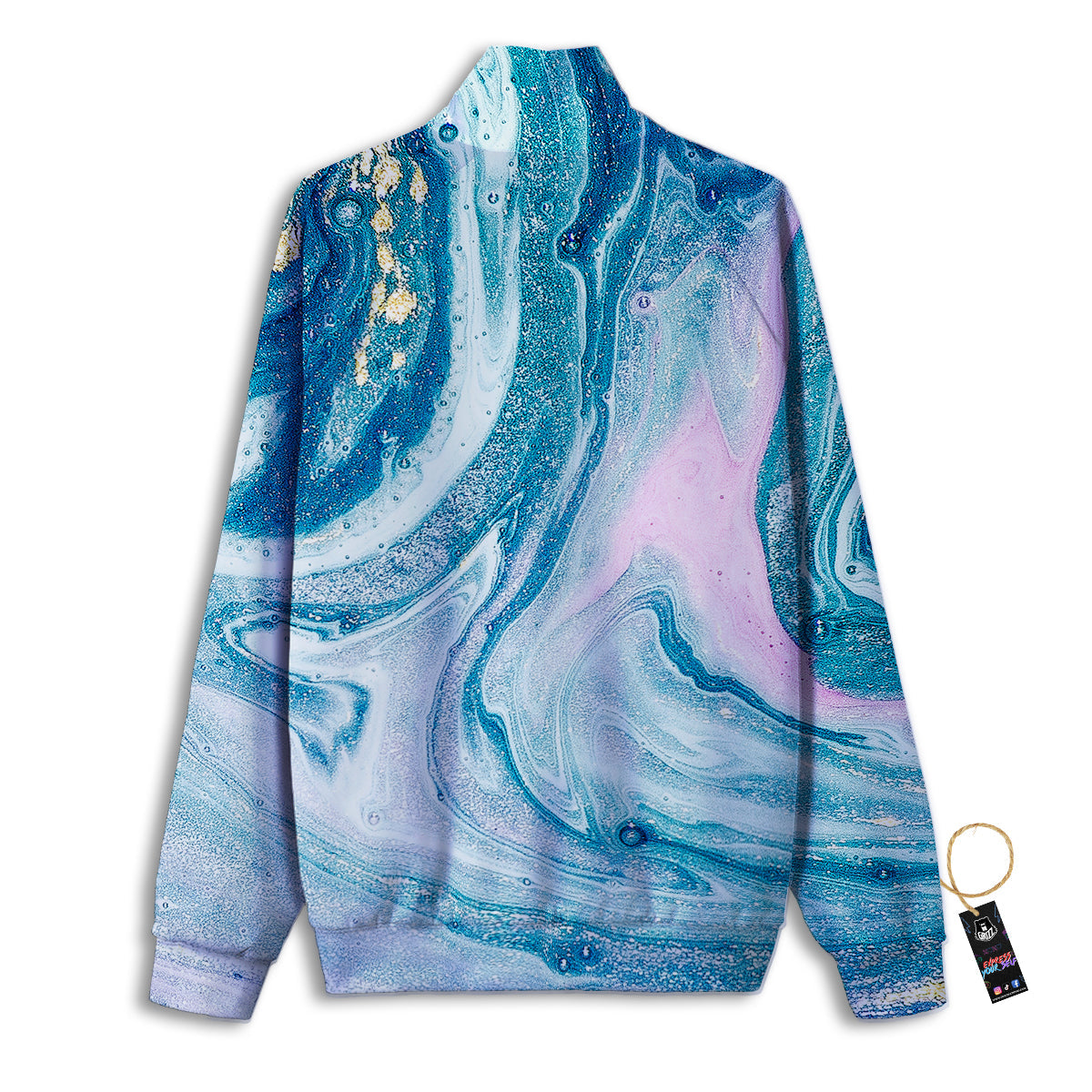 Abstract Ocean Marble Pink Blue Print Track Jacket-grizzshop