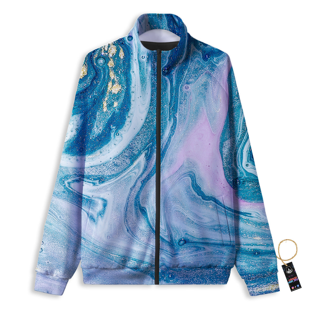Abstract Ocean Marble Pink Blue Print Track Jacket-grizzshop