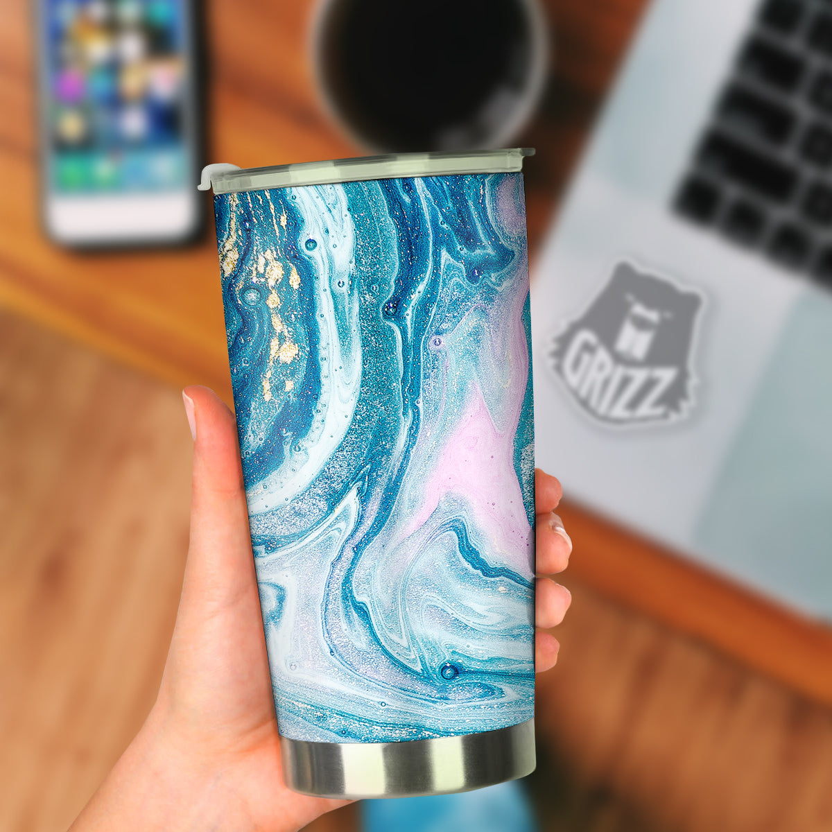 Abstract Ocean Marble Pink Blue Print Tumbler-grizzshop