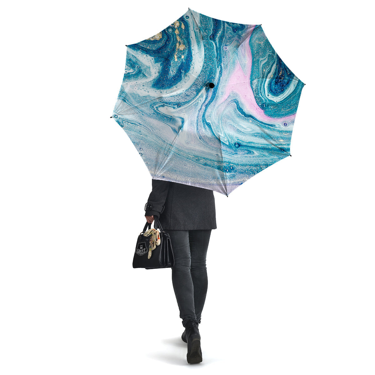 Abstract Ocean Marble Pink Blue Print Umbrella-grizzshop