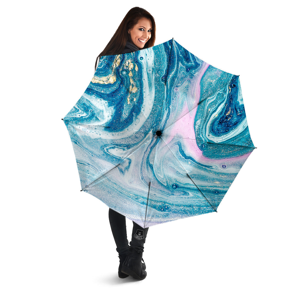 Abstract Ocean Marble Pink Blue Print Umbrella-grizzshop
