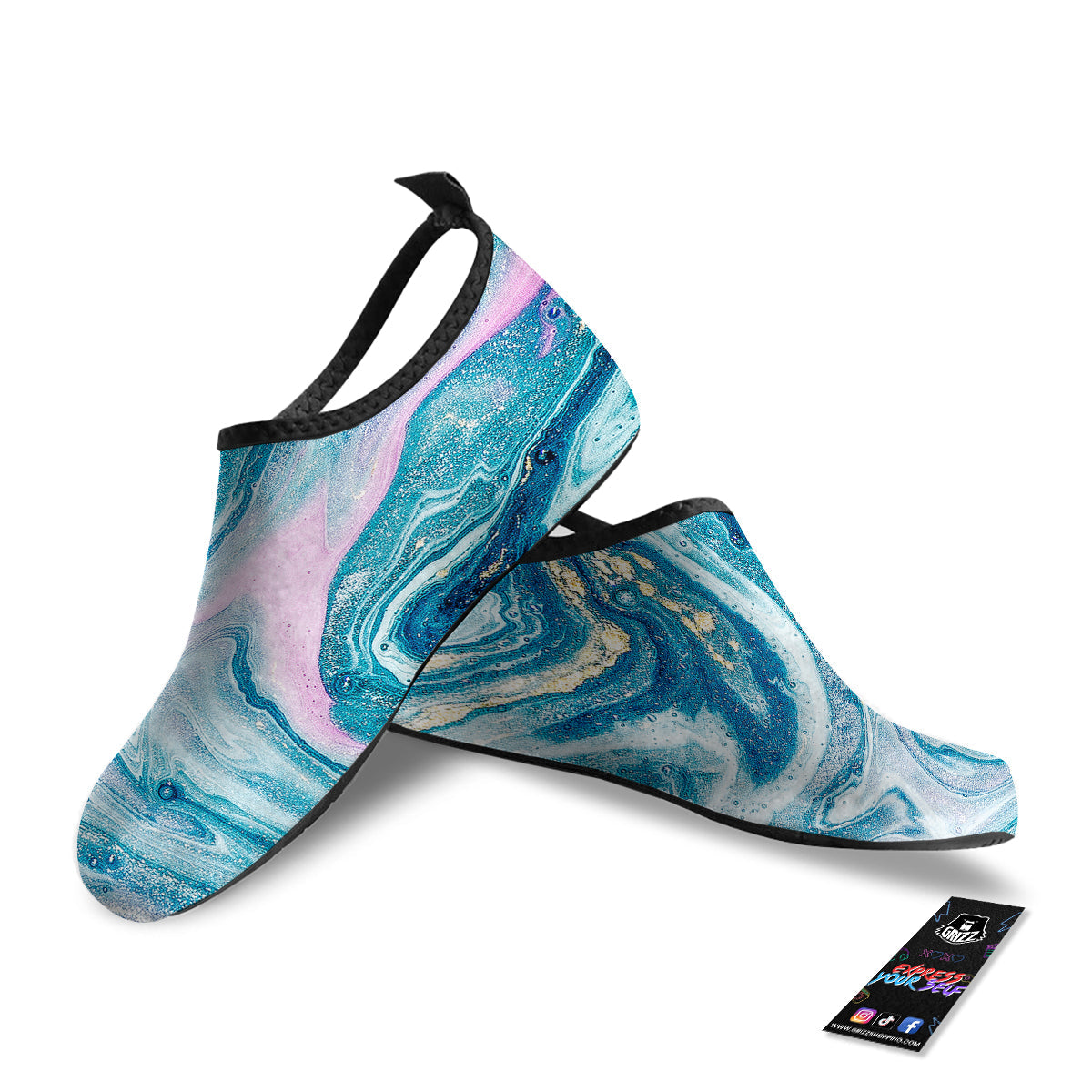 Abstract Ocean Marble Pink Blue Print Water Shoes-grizzshop