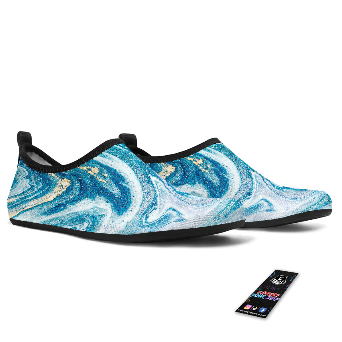 Abstract Ocean Marble Pink Blue Print Water Shoes-grizzshop