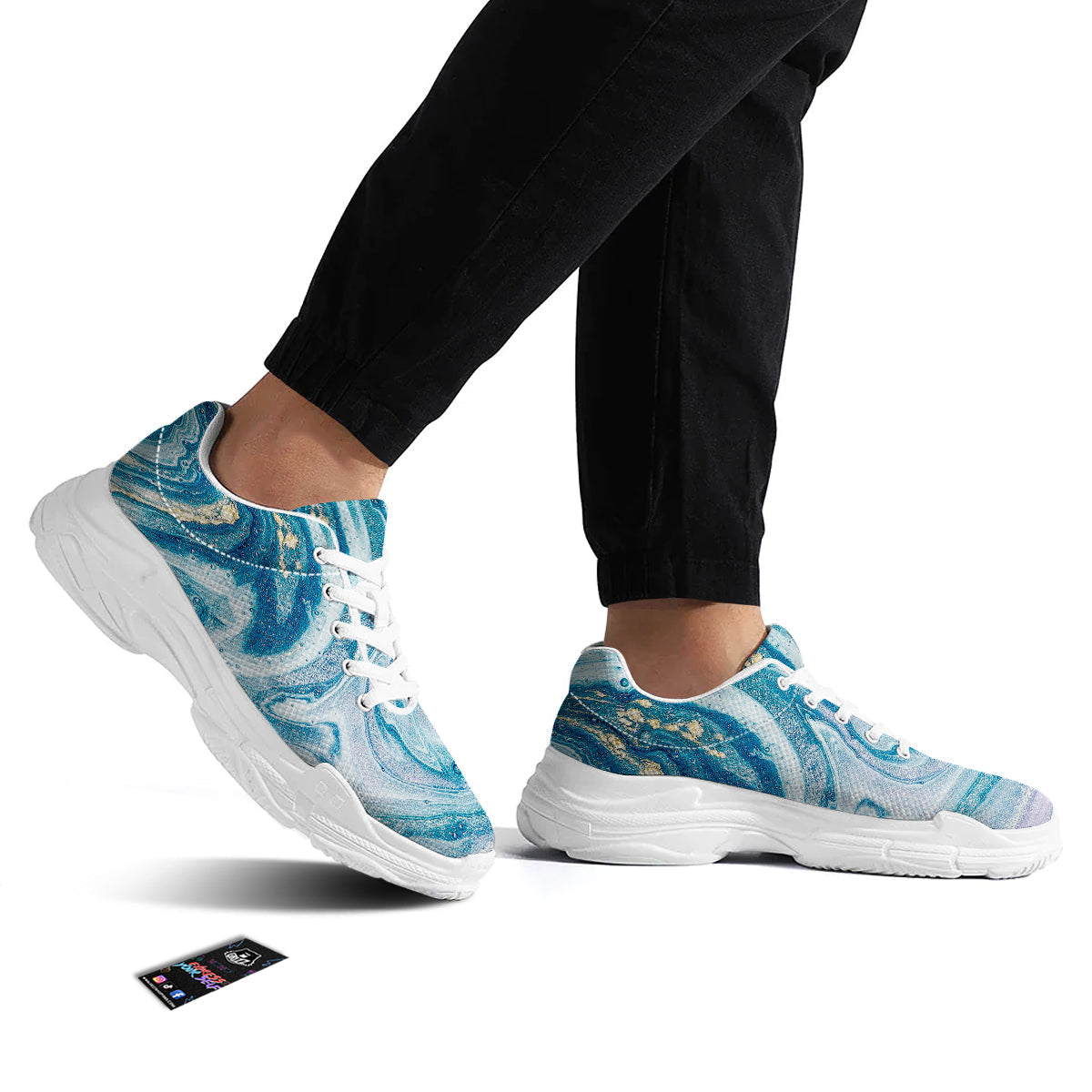 Abstract Ocean Marble Pink Blue Print White Chunky Shoes-grizzshop