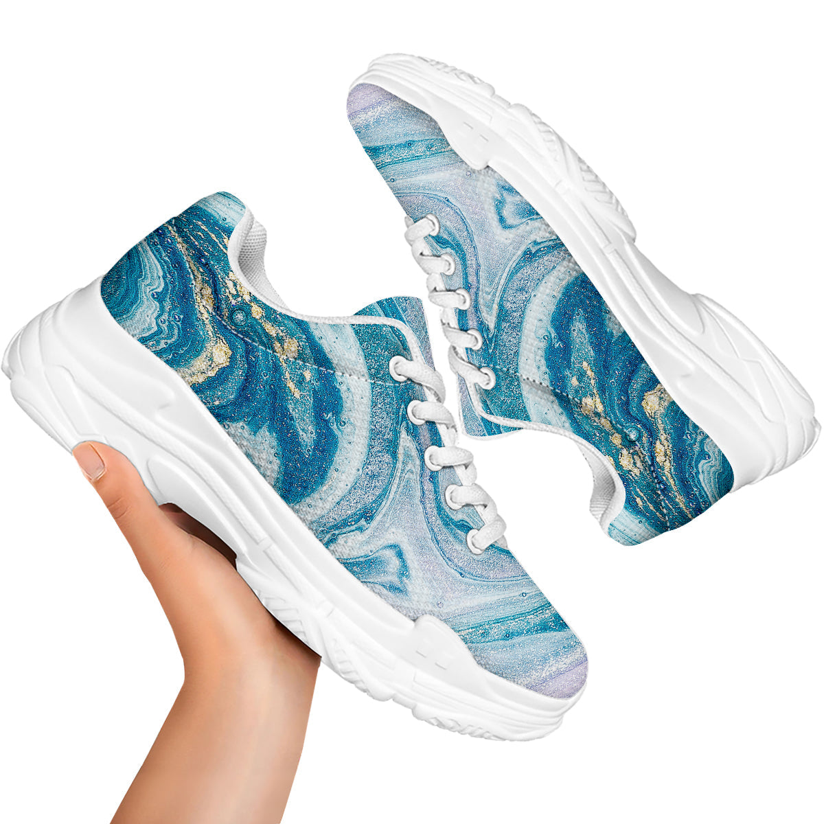 Abstract Ocean Marble Pink Blue Print White Chunky Shoes-grizzshop