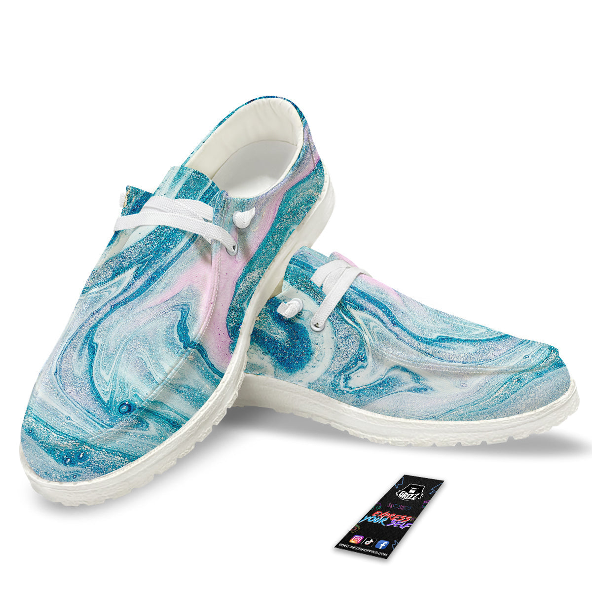 Abstract Ocean Marble Pink Blue Print White Loafers-grizzshop