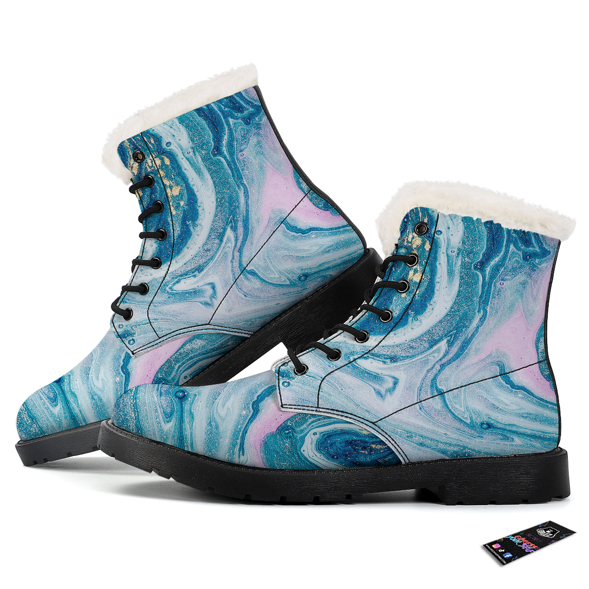 Abstract Ocean Marble Pink Blue Print Winter Boots-grizzshop