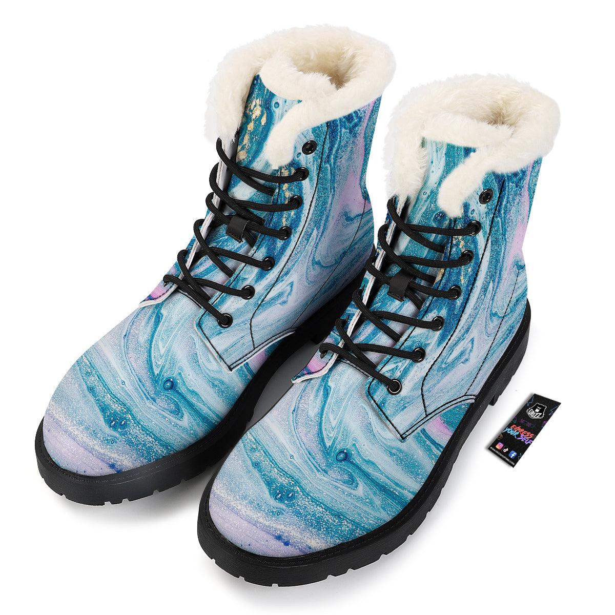 Abstract Ocean Marble Pink Blue Print Winter Boots-grizzshop