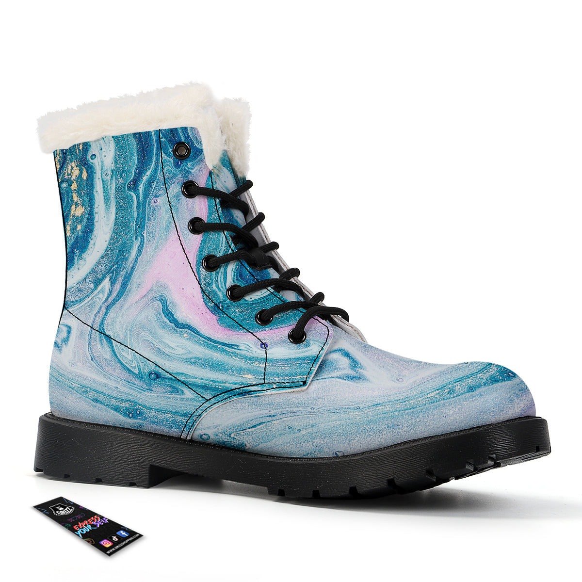 Abstract Ocean Marble Pink Blue Print Winter Boots-grizzshop