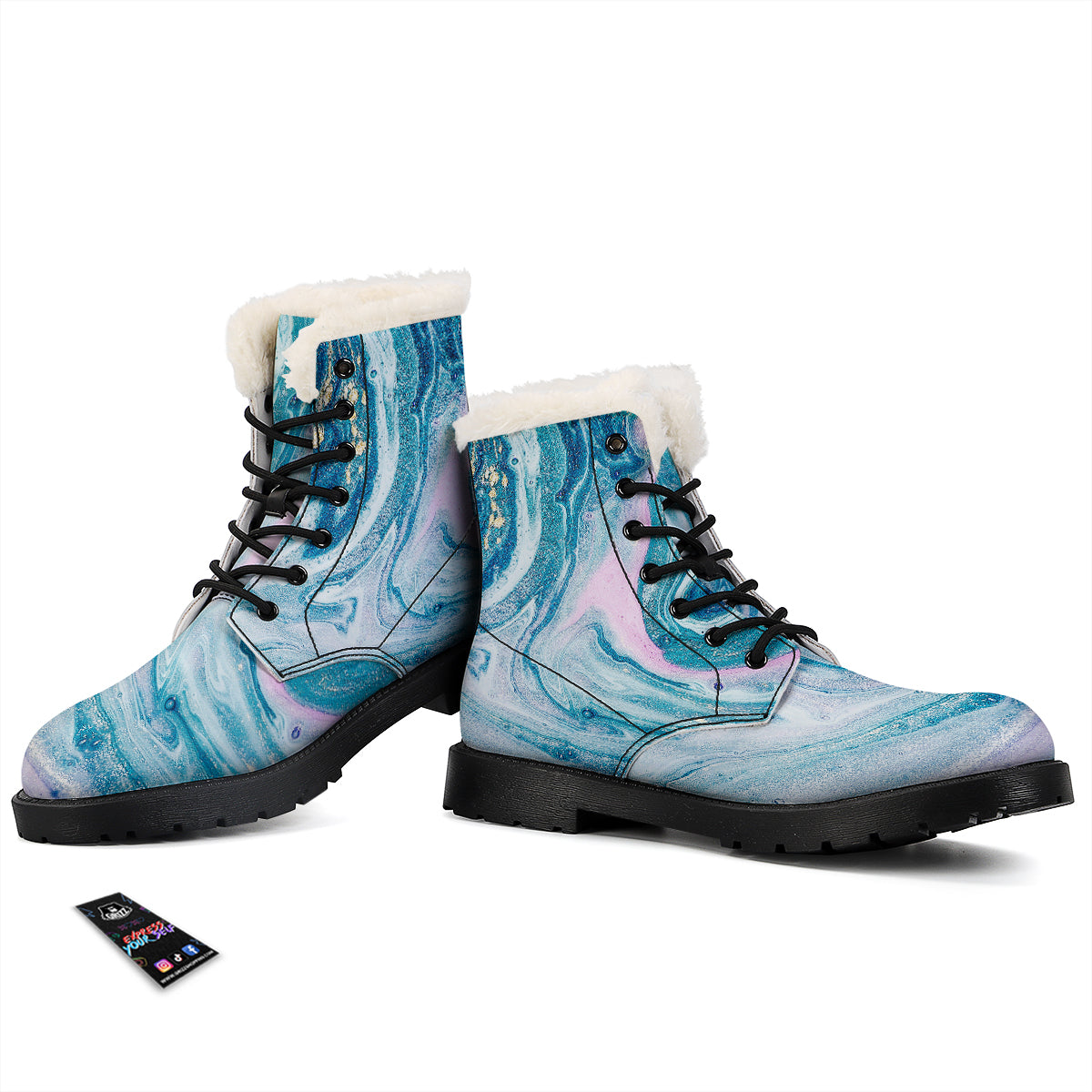 Abstract Ocean Marble Pink Blue Print Winter Boots-grizzshop