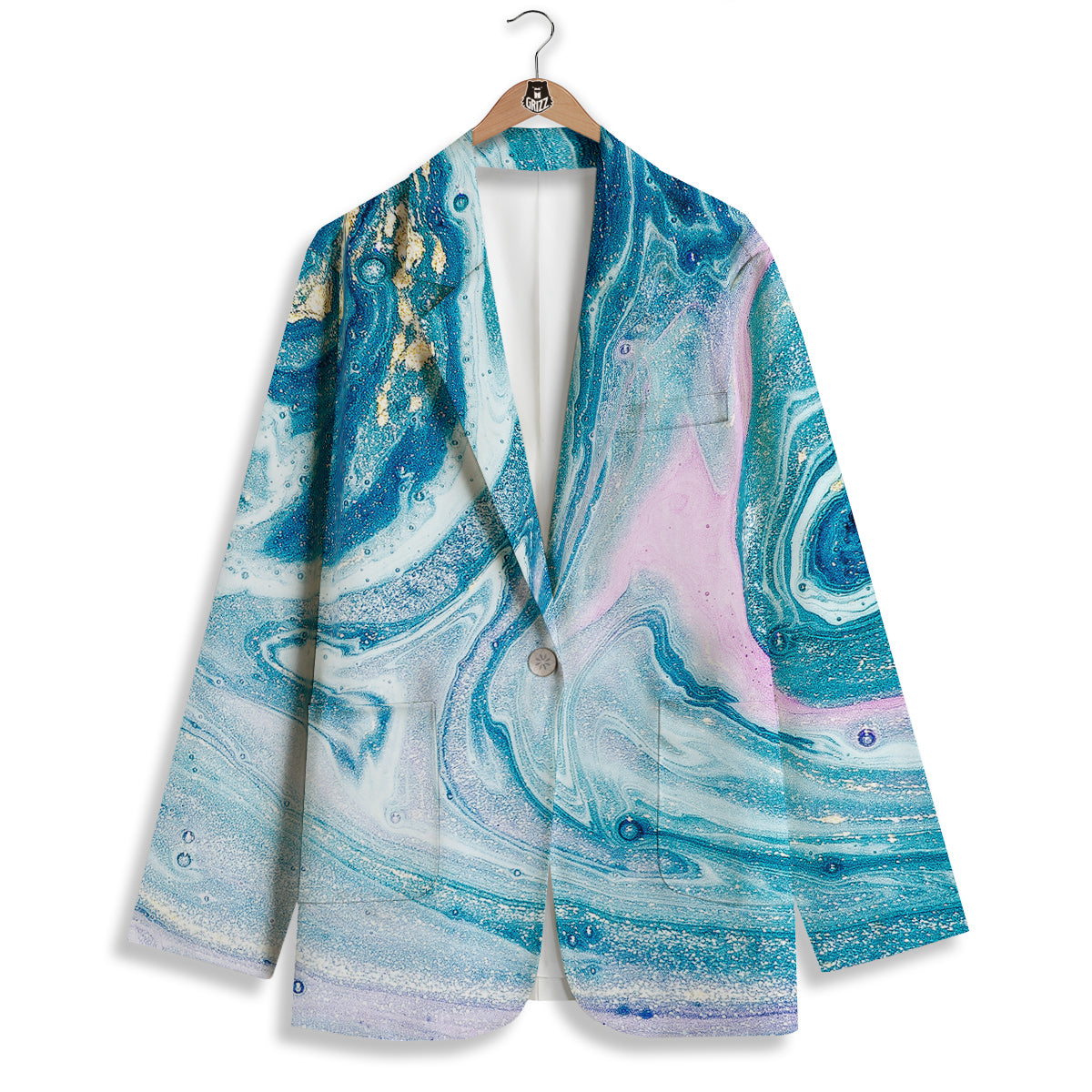 Abstract Ocean Marble Pink Blue Print Women's Blazer-grizzshop
