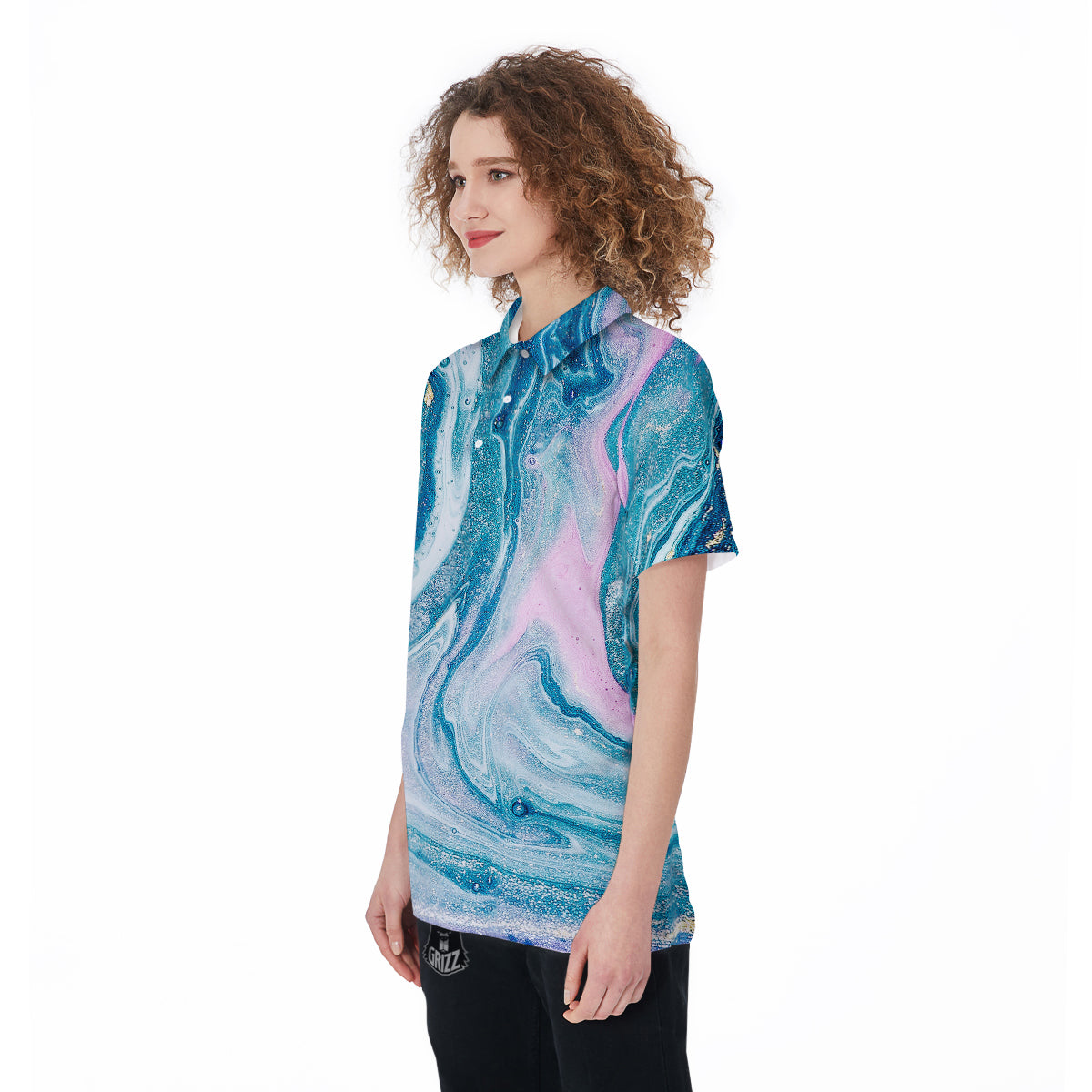 Abstract Ocean Marble Pink Blue Print Women's Golf Shirts-grizzshop