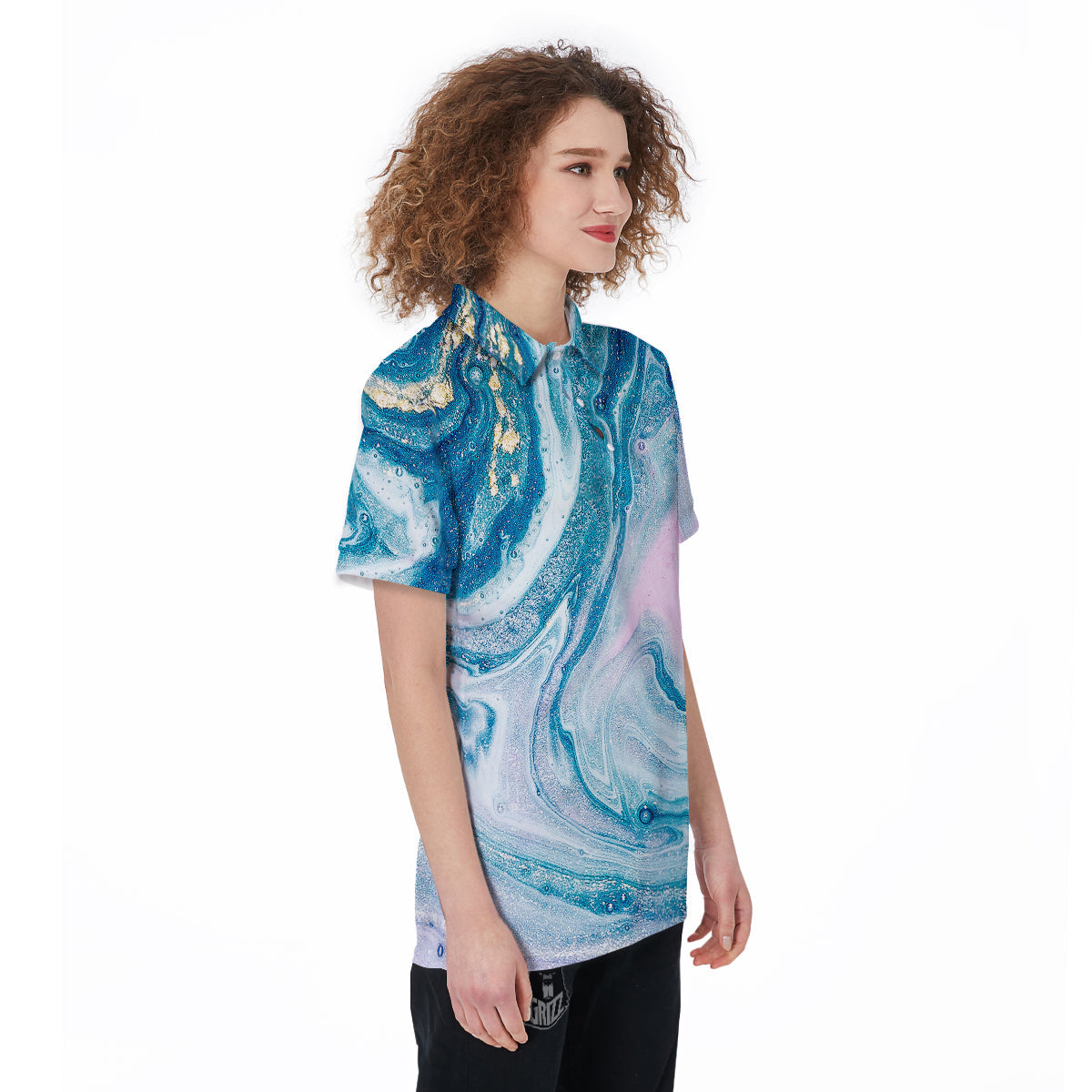Abstract Ocean Marble Pink Blue Print Women's Golf Shirts-grizzshop