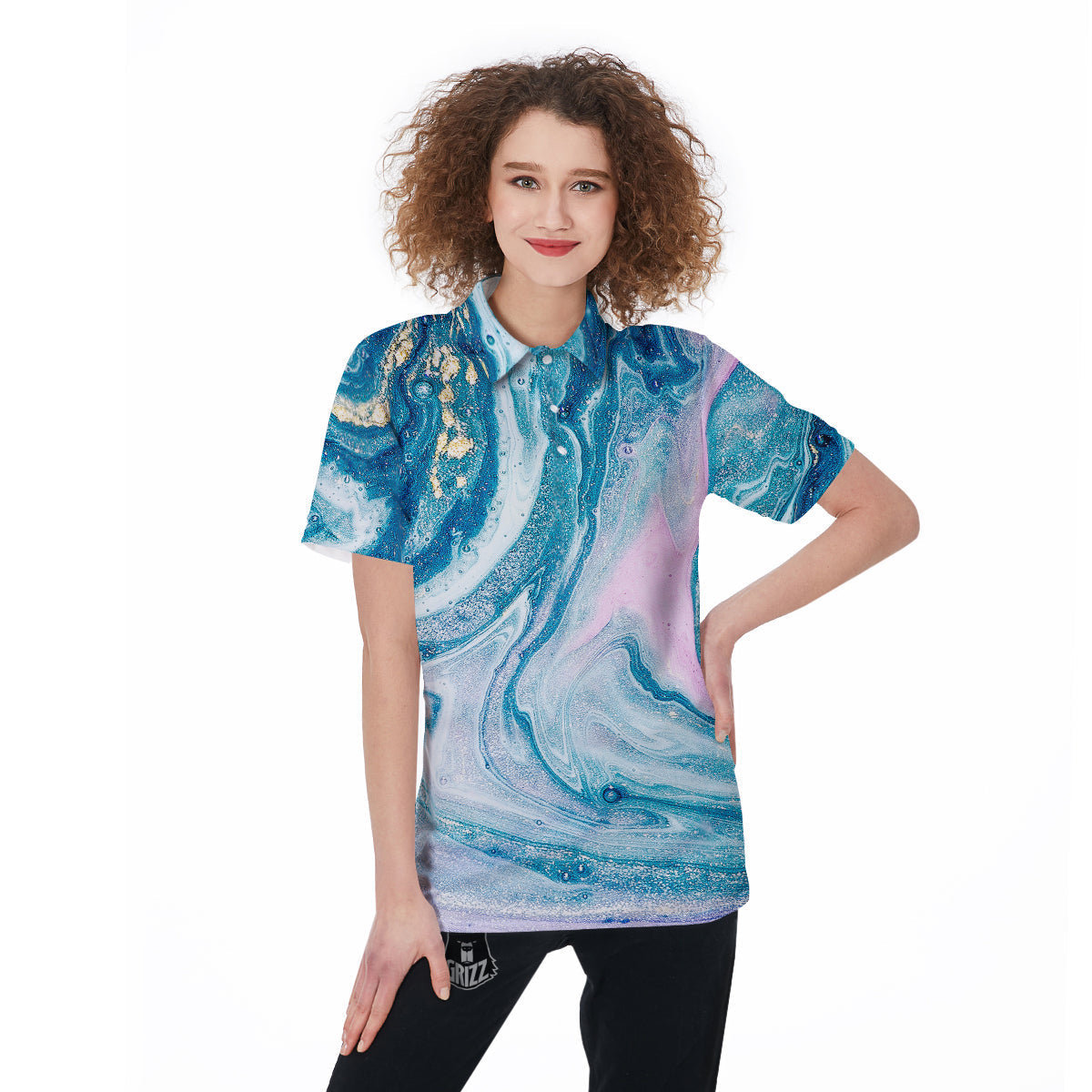 Abstract Ocean Marble Pink Blue Print Women's Golf Shirts-grizzshop