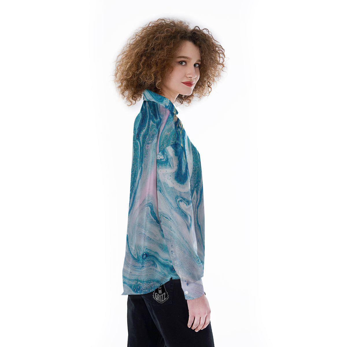 Abstract Ocean Marble Pink Blue Print Women's Long Sleeve Shirts-grizzshop