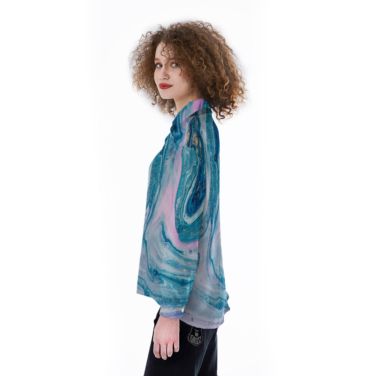 Abstract Ocean Marble Pink Blue Print Women's Long Sleeve Shirts-grizzshop