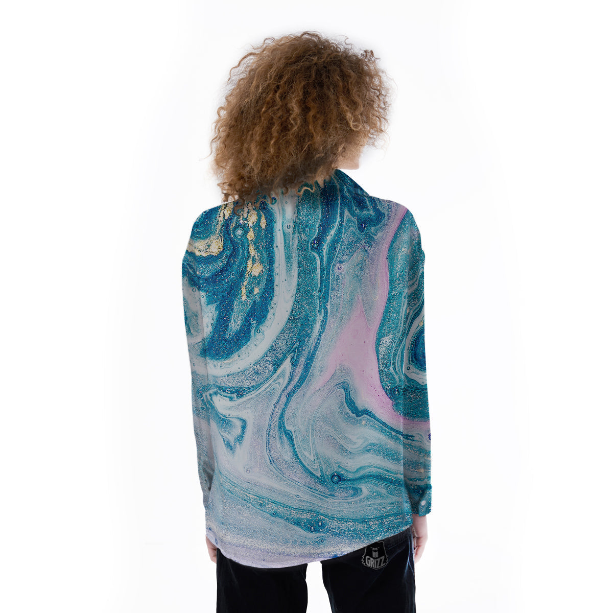 Abstract Ocean Marble Pink Blue Print Women's Long Sleeve Shirts-grizzshop