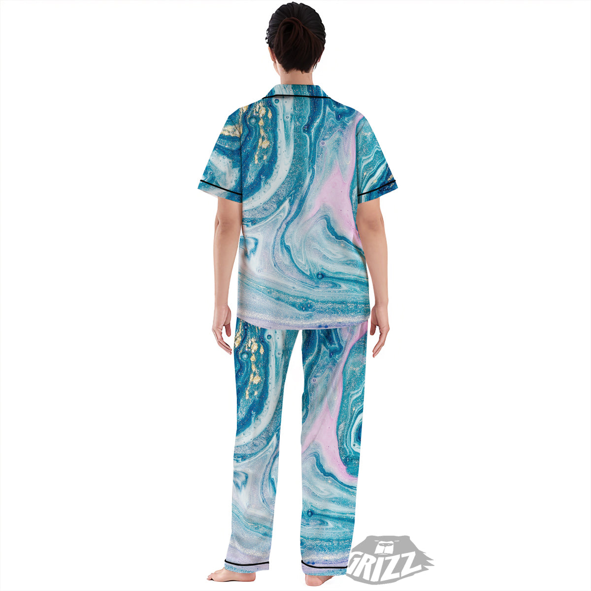 Abstract Ocean Marble Pink Blue Print Women's Pajamas Set-grizzshop