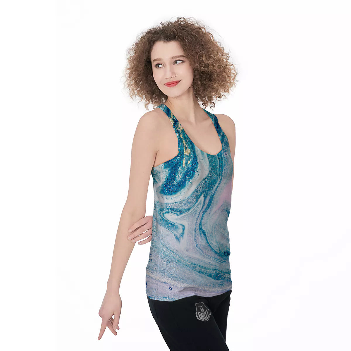 Abstract Ocean Marble Pink Blue Print Women's Racerback Tank Top-grizzshop