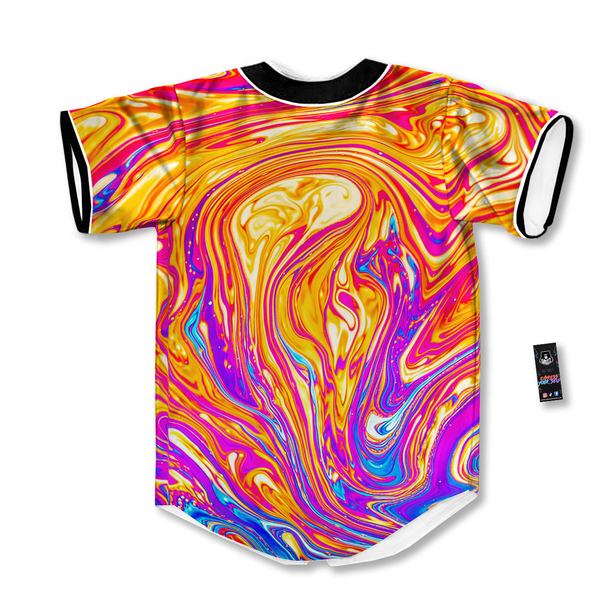 Abstract Orange Psychedelic Print Baseball Jersey-grizzshop