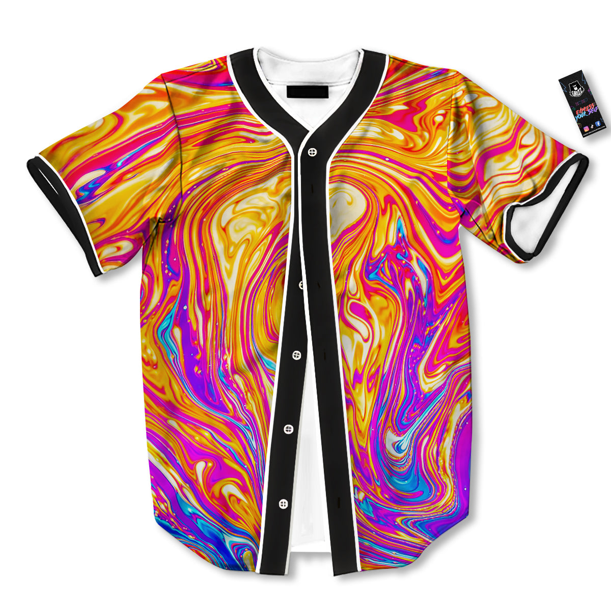 Abstract Orange Psychedelic Print Baseball Jersey-grizzshop