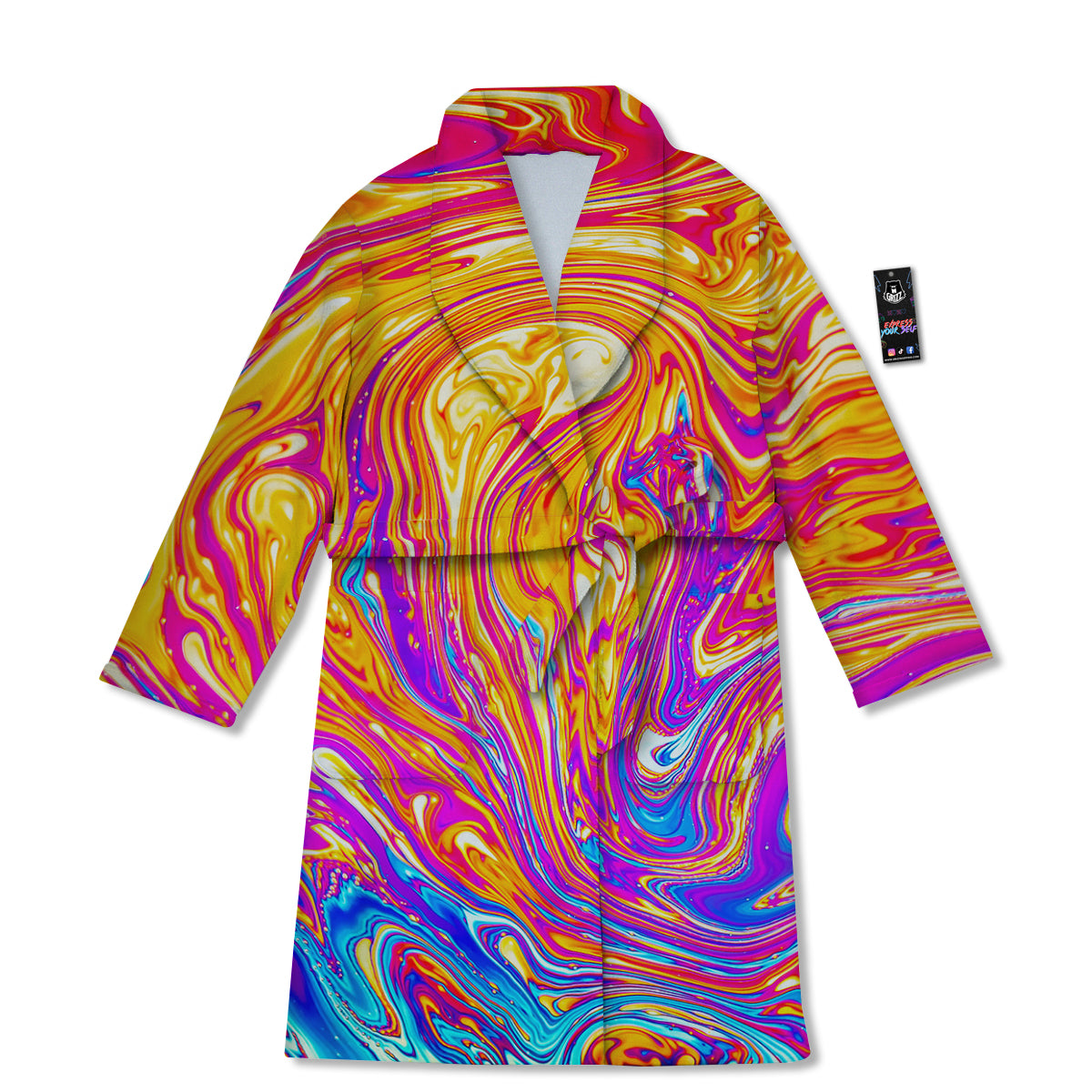 Abstract Orange Psychedelic Print Bathrobe-grizzshop