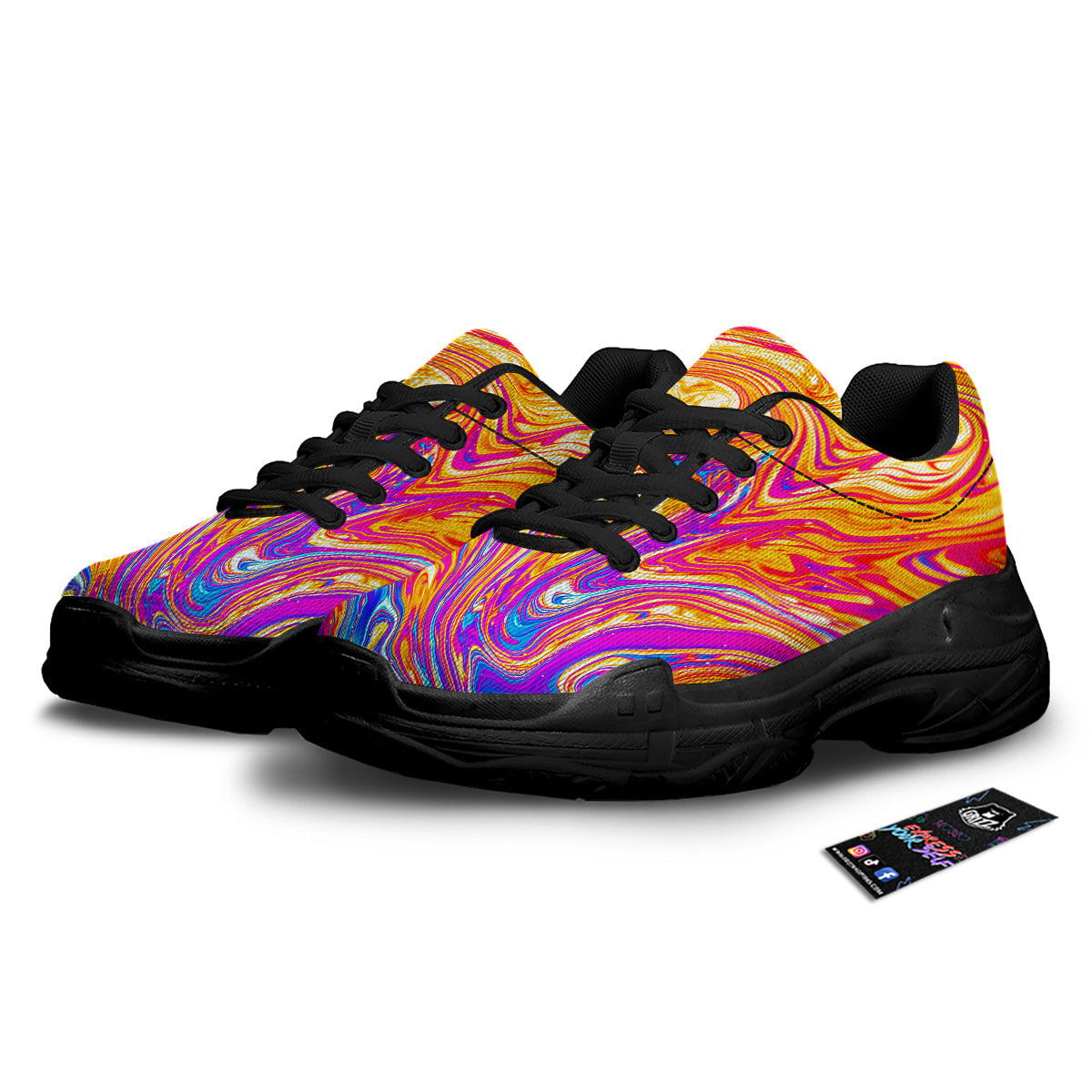 Abstract Orange Psychedelic Print Black Chunky Shoes-grizzshop