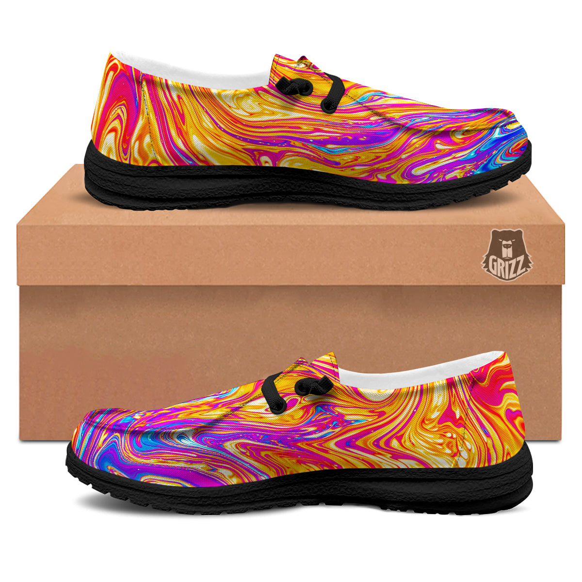 Abstract Orange Psychedelic Print Black Loafers-grizzshop