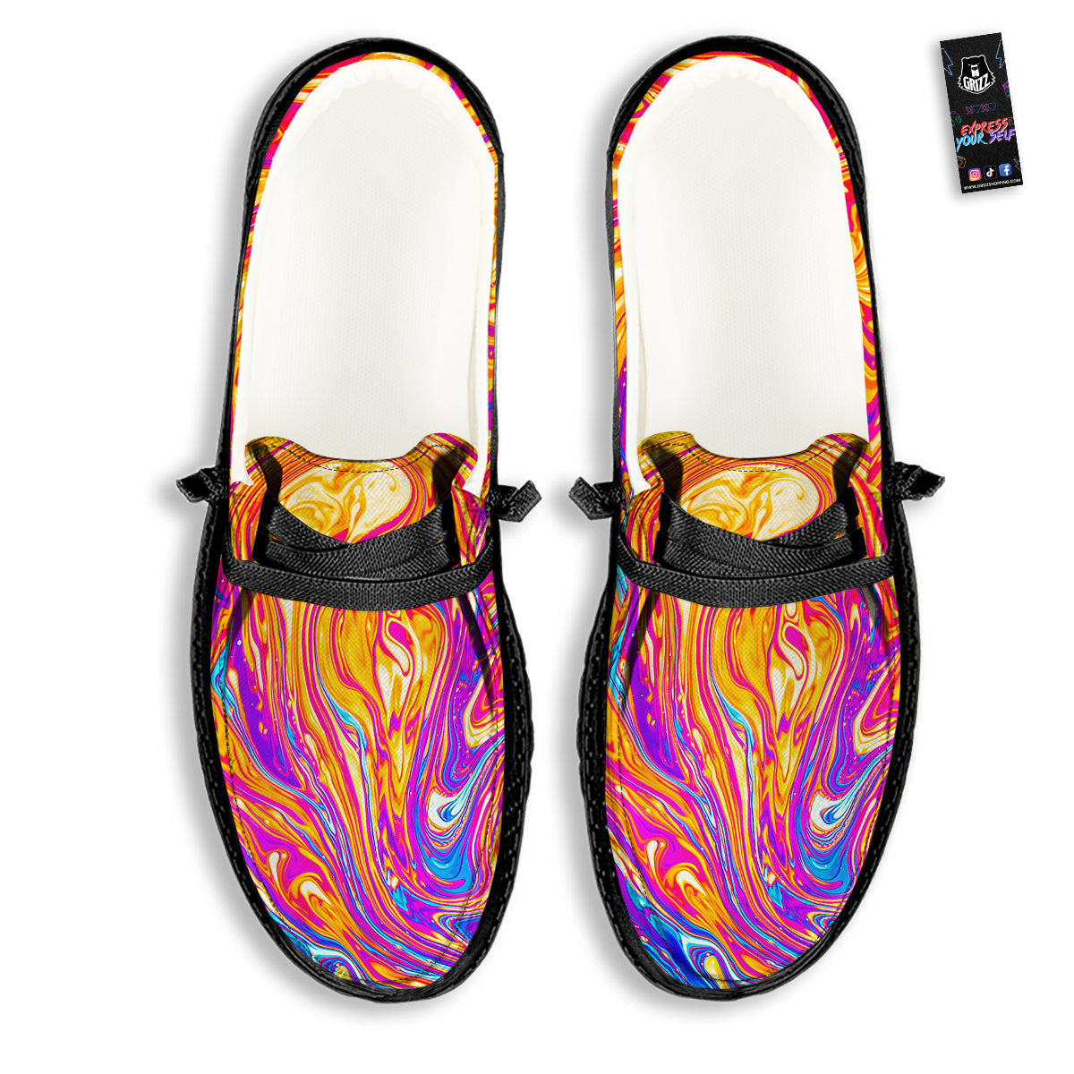 Abstract Orange Psychedelic Print Black Loafers-grizzshop