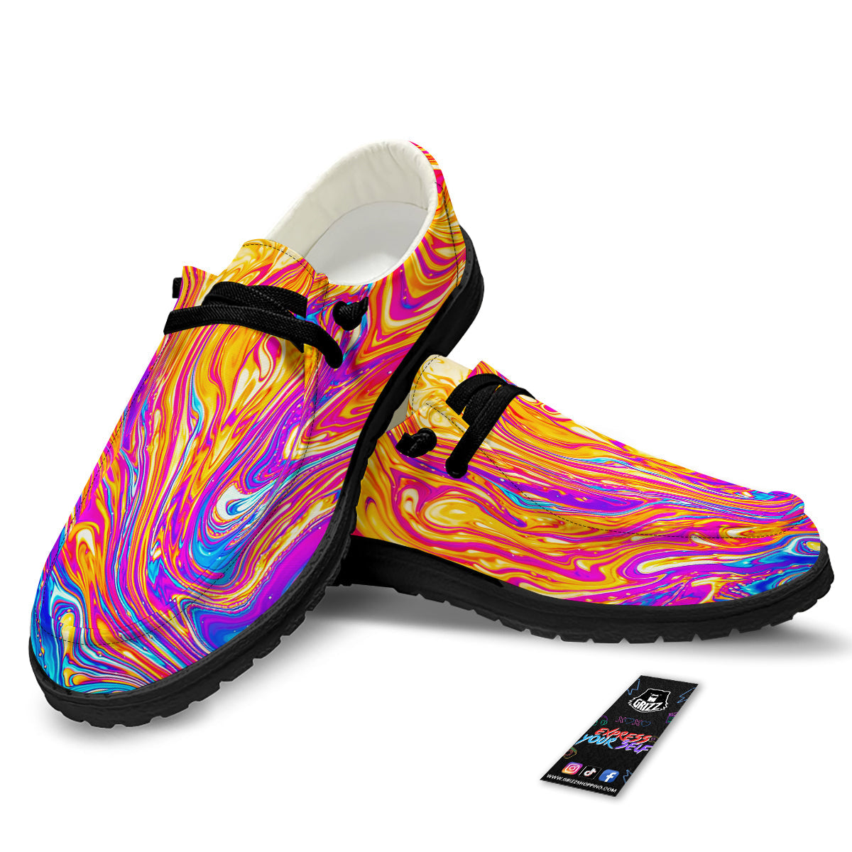 Abstract Orange Psychedelic Print Black Loafers-grizzshop