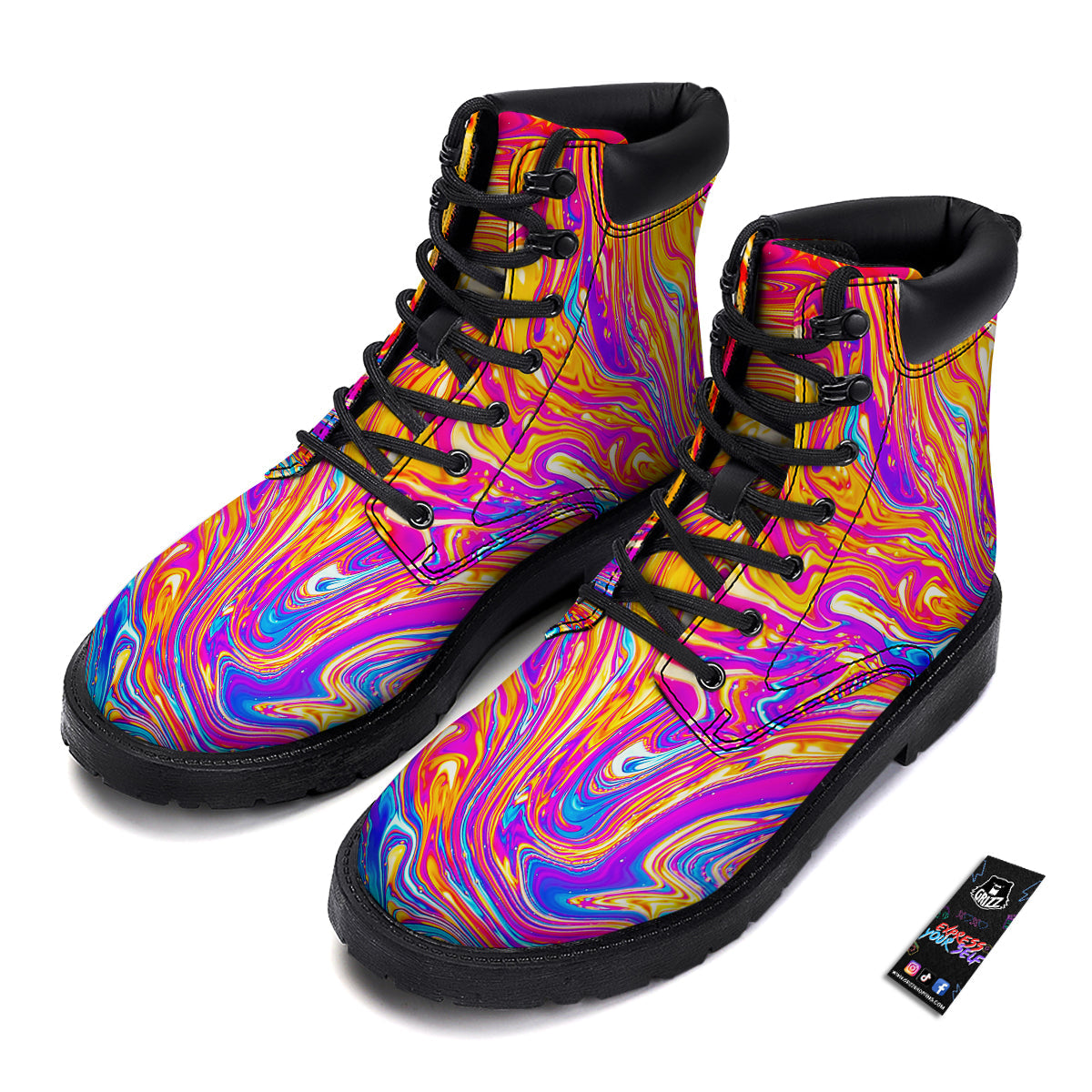 Abstract Orange Psychedelic Print Boots-grizzshop