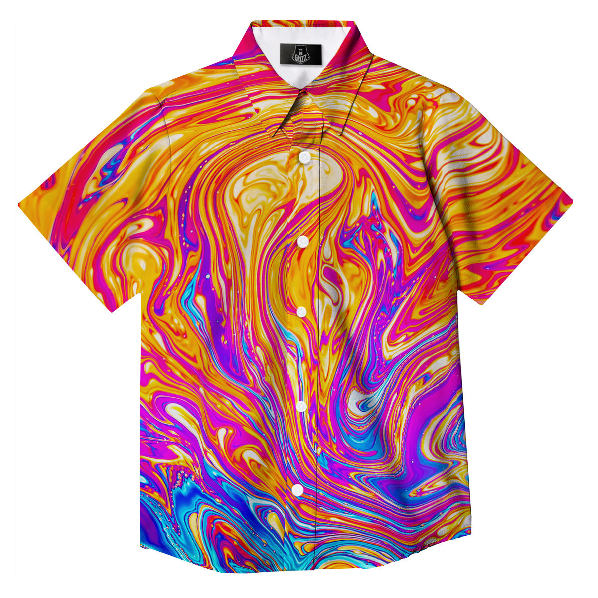 Abstract Orange Psychedelic Print Button Up Shirt-grizzshop