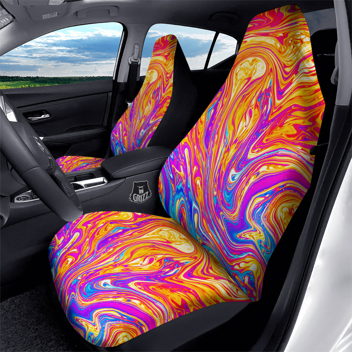 Abstract Orange Psychedelic Print Car Seat Covers-grizzshop