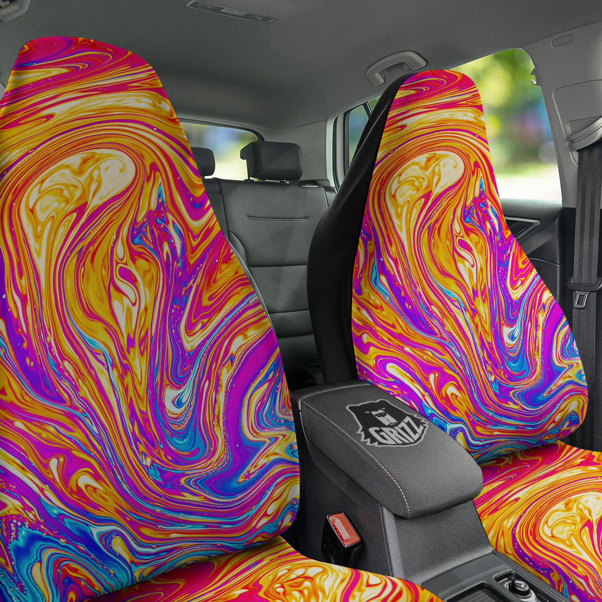 Abstract Orange Psychedelic Print Car Seat Covers-grizzshop