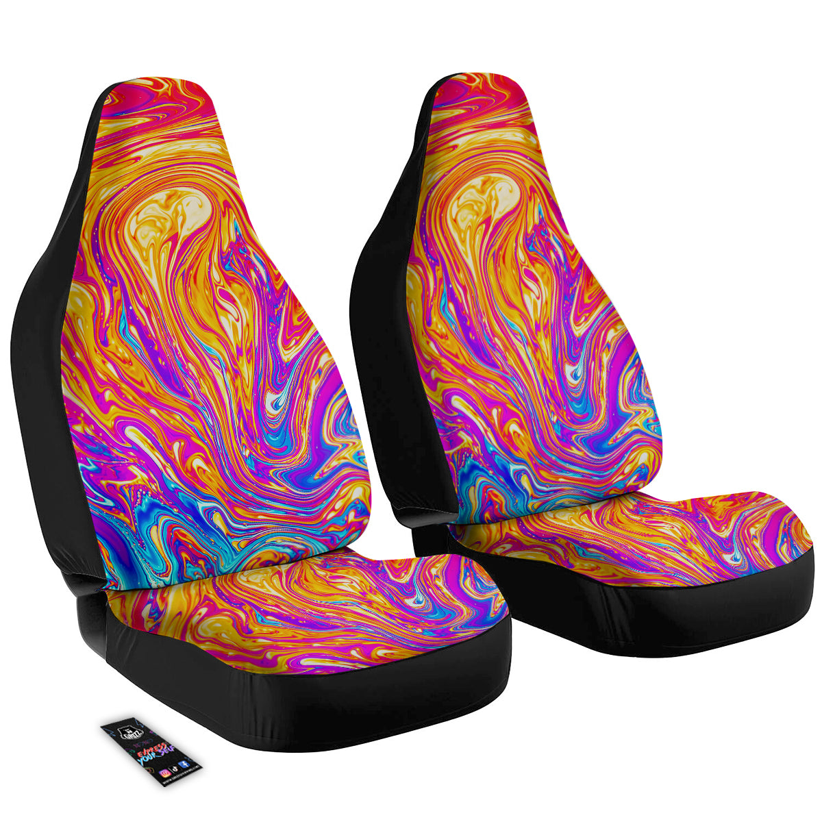 Abstract Orange Psychedelic Print Car Seat Covers-grizzshop