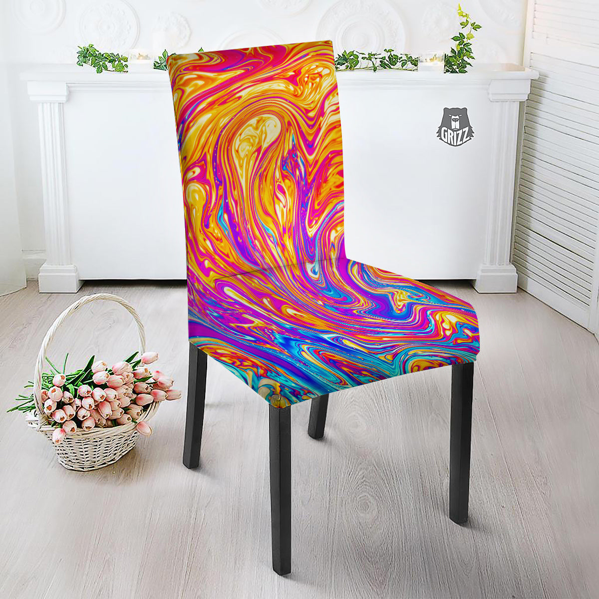 Abstract Orange Psychedelic Print Dining Chair Slipcover-grizzshop