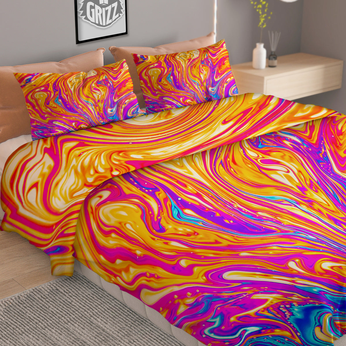 Abstract Orange Psychedelic Print Duvet Cover Bedding Set
