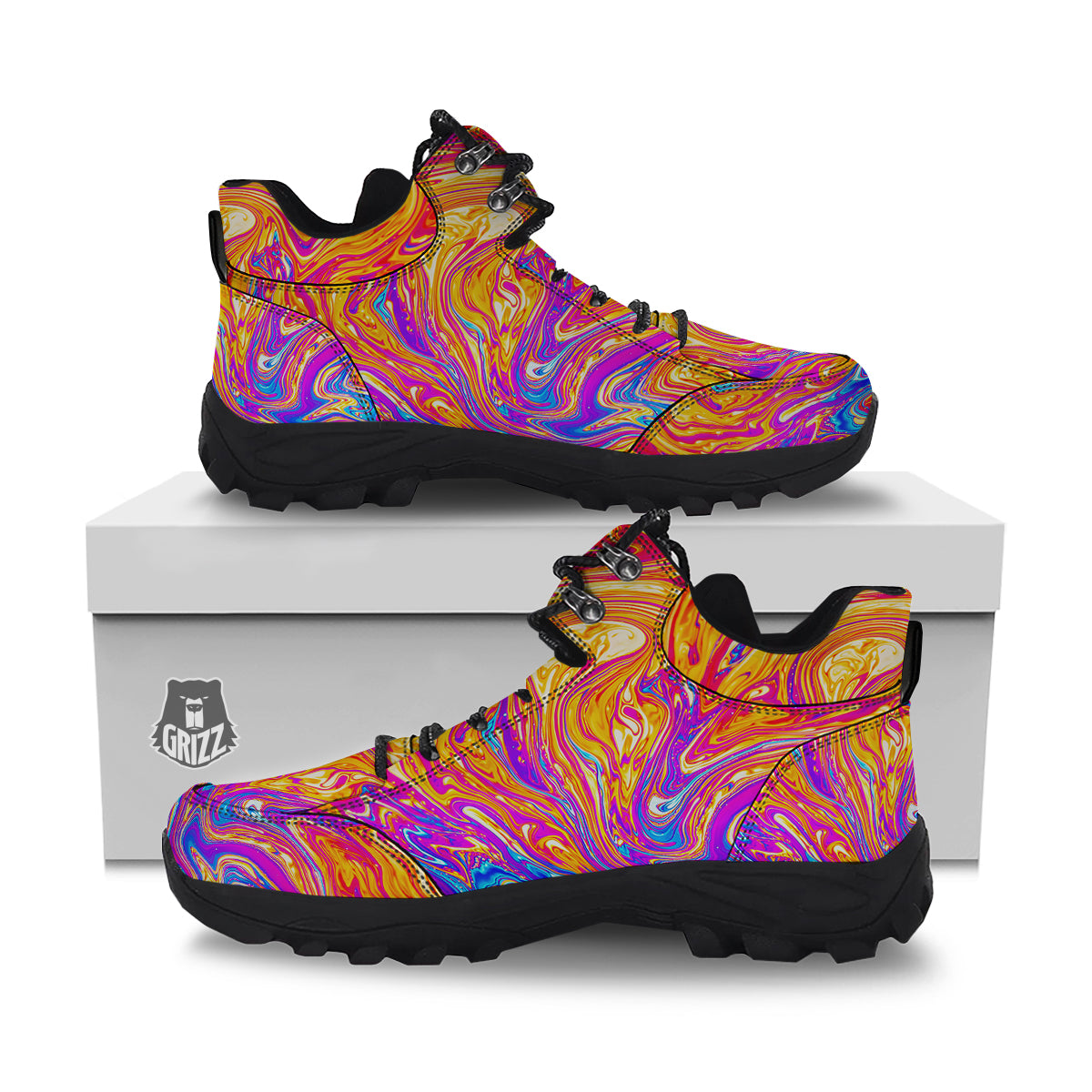 Abstract Orange Psychedelic Print Hiking Shoes-grizzshop